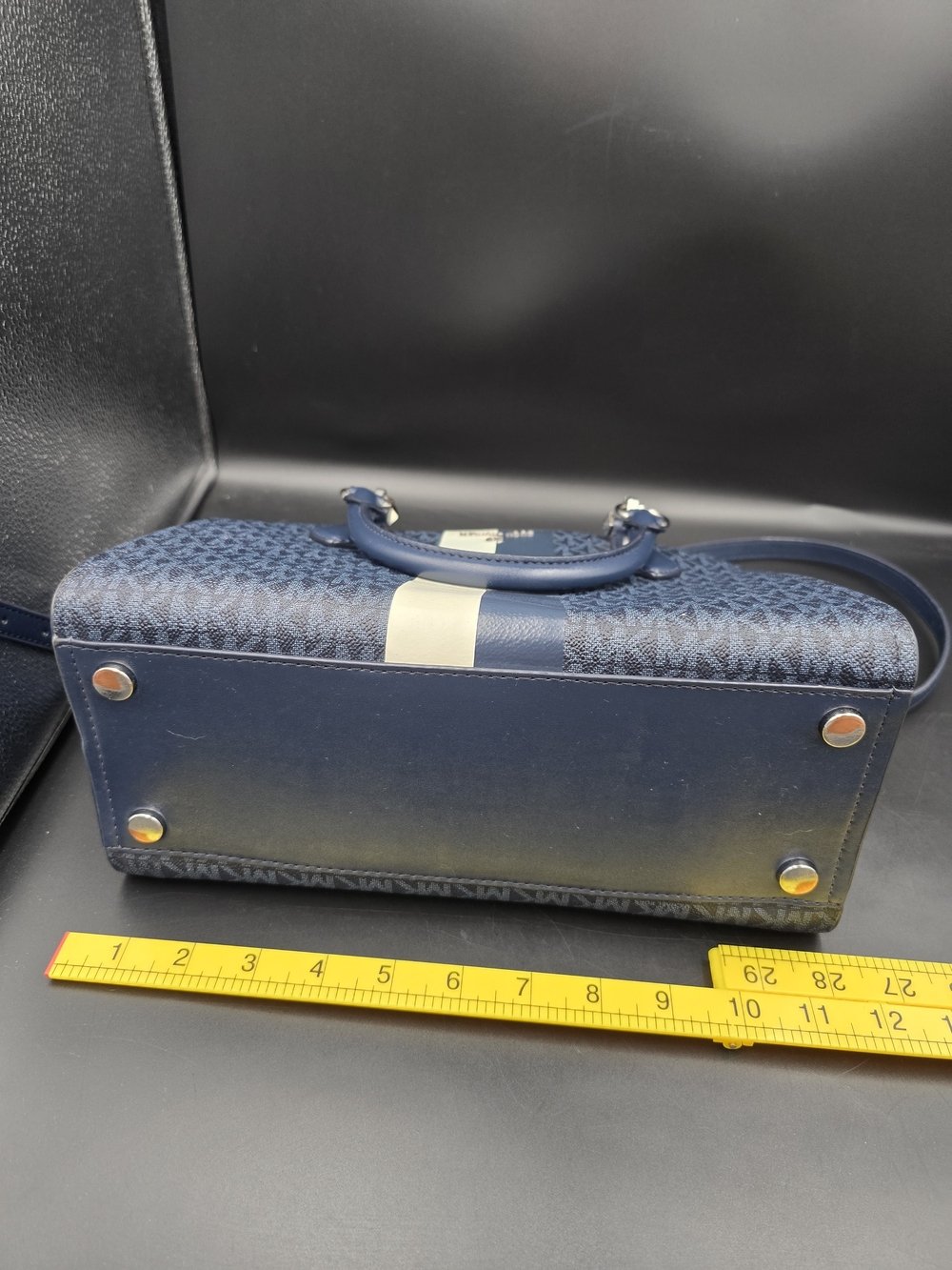 Michael Kors Navy Stripe Signature Satchel - Picture 12 of 13